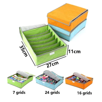

7/16/24 Grid Non-woven Underwear Storage Box With lid Bustproof Bra And Socks Storage Space-saving Closet Storage Box