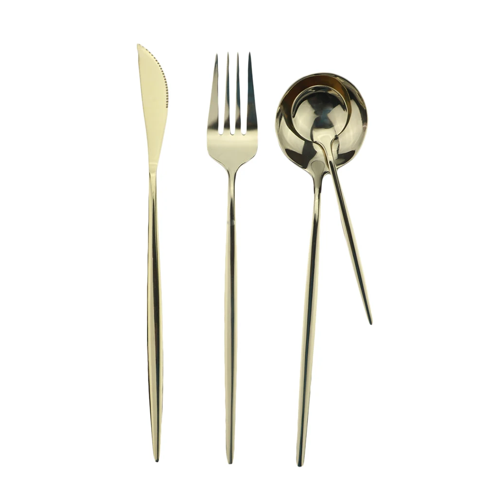 

4Pc Korean Bright Colors Champagne Gold Cutlery Dinnerware Set Flatware 304 Stainless Steel Knife Fork Spoon Teaspoon Dinner Set