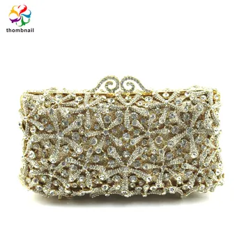 

Elegant Women Flower Crystal Box Clutch Evening Bag Minaudiere Handbags Diamond Wedding Bridal Purse