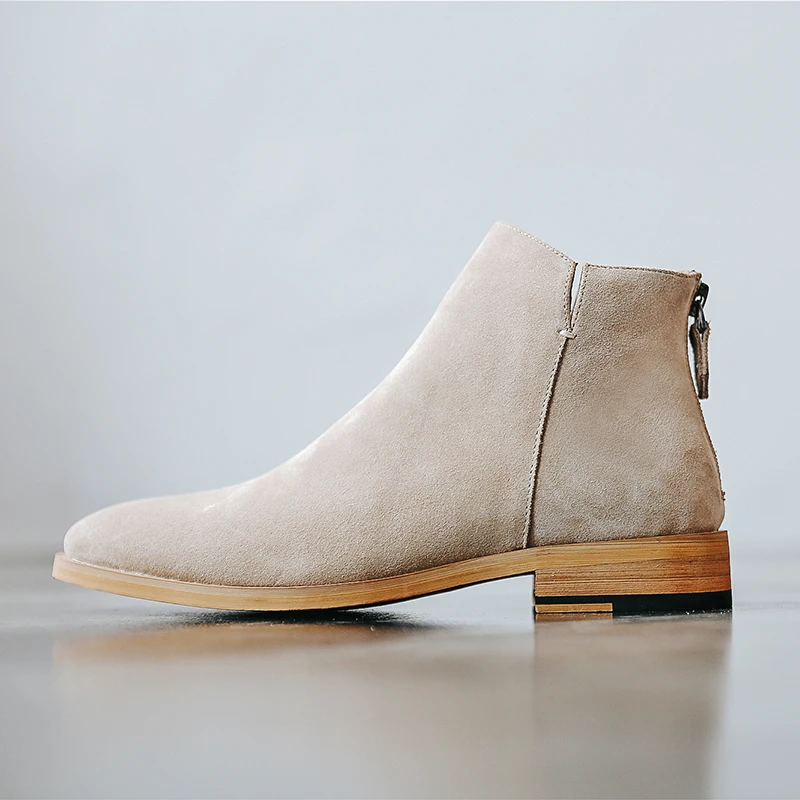 Men Chelsea Boots Men Shoes England Trend Casual Ankle Boots Zip Genuine Leather Male Wedding Dress Chelsea Boots