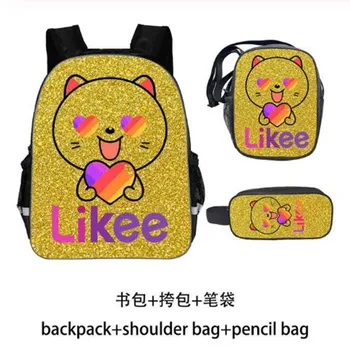 

Likee Backpack Double Layer Zipper Back Pack 3D Print LIKEE Video App Bag 3pcs/set Pencil Case Heart Cat Bagpack Girls Russia