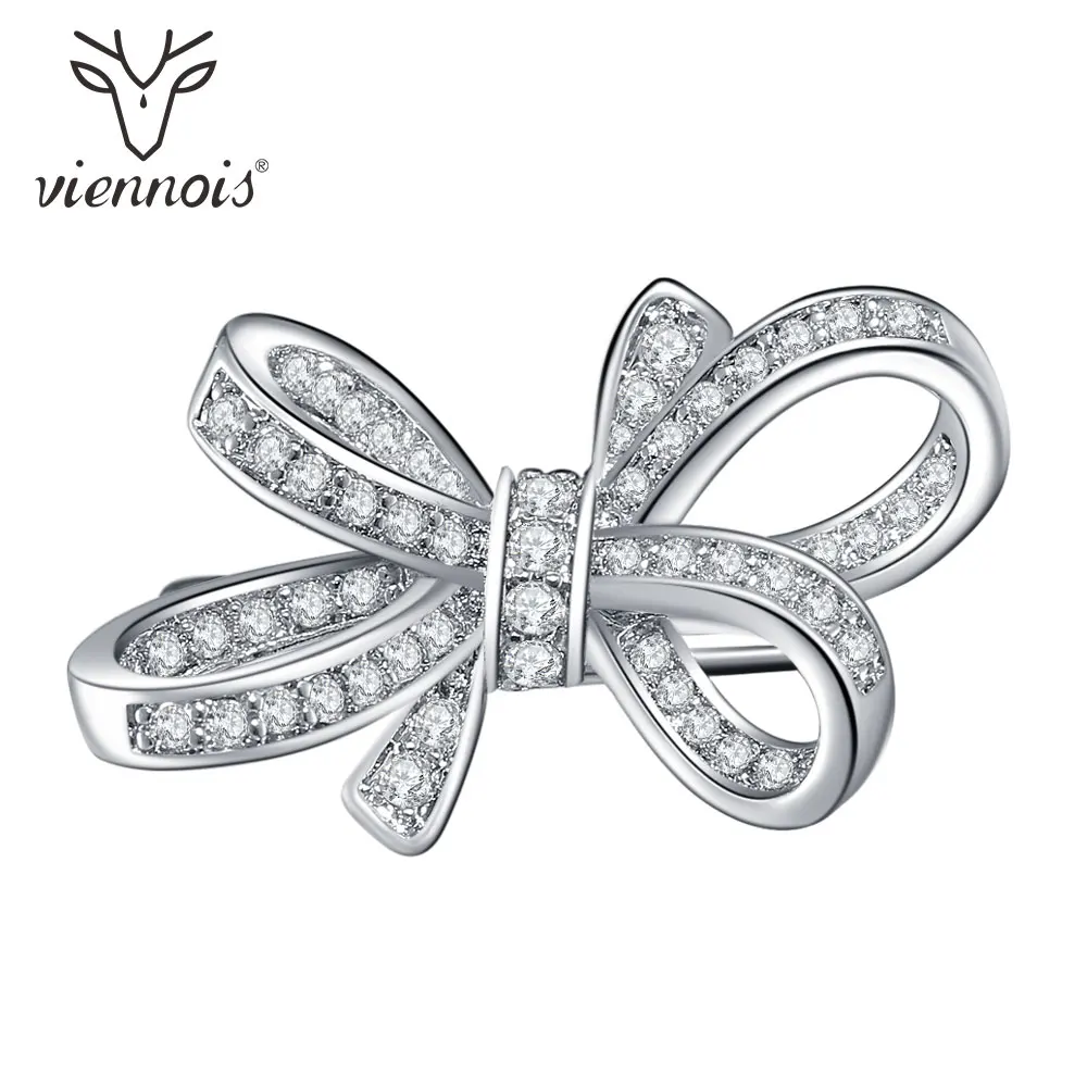 

Viennois Bowknot Brooch Pins New Fashion Jewelry Silver Color Zircon Copper For Women 2019