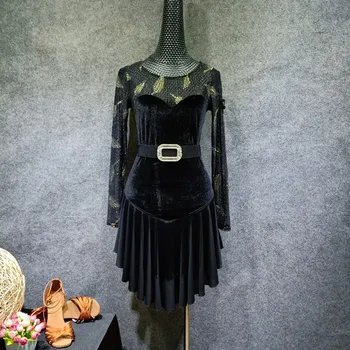 

Latin Dance Dress Lady Tango Wear Sexy See Through Dress Practice Clothes Velvet Dress Tassel Rumba Performance Latin Dress 1464