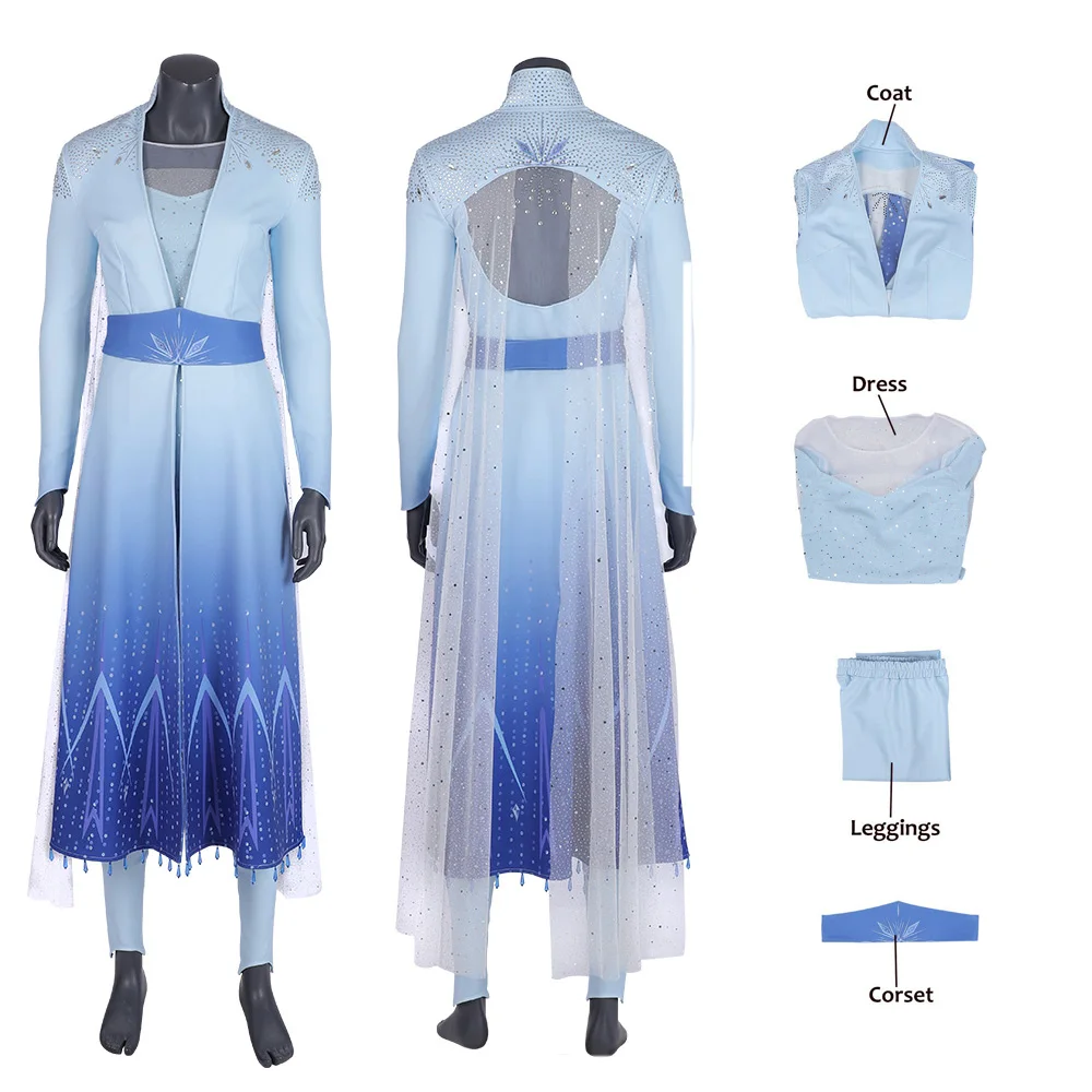 

2019 New Anna Elsa 2 Adult Children Cosplay Dress Christmas Set Birthday Party Frozen 2 Elsa Blue High Quality Evening Dress Set