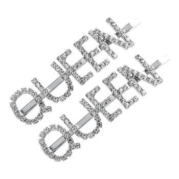 

1Pair Temperament Queen Letter Hairpins Crystal Rhinestone Hair Clips Silver Metal Barrette Women Girls Hair Accessories