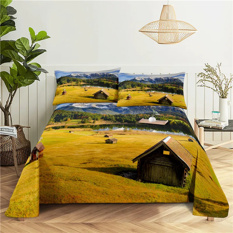 

Grassland Bedding Sheet Home Digital Printing Polyester Bed Flat Sheet With Pillowcase Print Bed Sheet