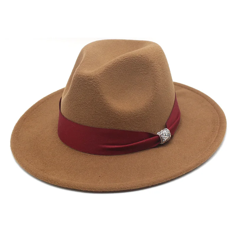 fedoras New Fashion Women Men Wide Brim Felt Jazz Fedora Hats Solid Color Party Trilby Wedding Hat Autumn Winter Hats 56-58-60CM a fedora Fedoras