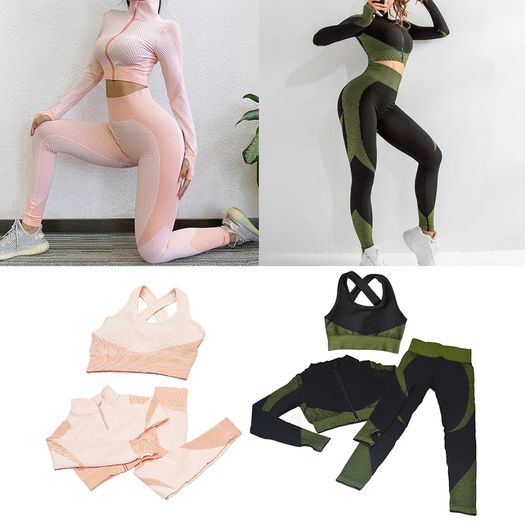 Women Seamless Yoga Crop Top Leggings Bra Pants Sports Gym Set Suit Tracksuit