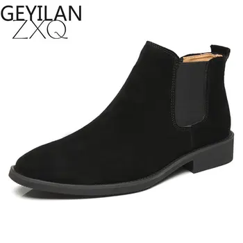 

New Winter Warm Plush Men Boots High Quality Cow suede Men Chelsea Boots Non-slip Snow boots Handmade Ankle Boots
