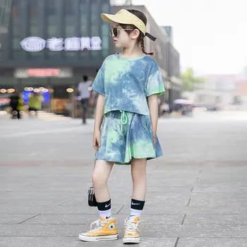 

Children Baby Girl Clothes Set Gradient Color Two Piece Set Summer Shorts and Crop Top Outfits for Teens 4 6 8 11 12 14Years Old