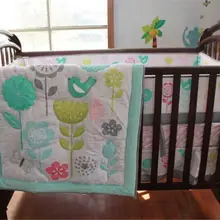 Птицы мир 5 шт. хлопок детская кроватка постельные принадлежности одеяло бампер лист пыли рюшами