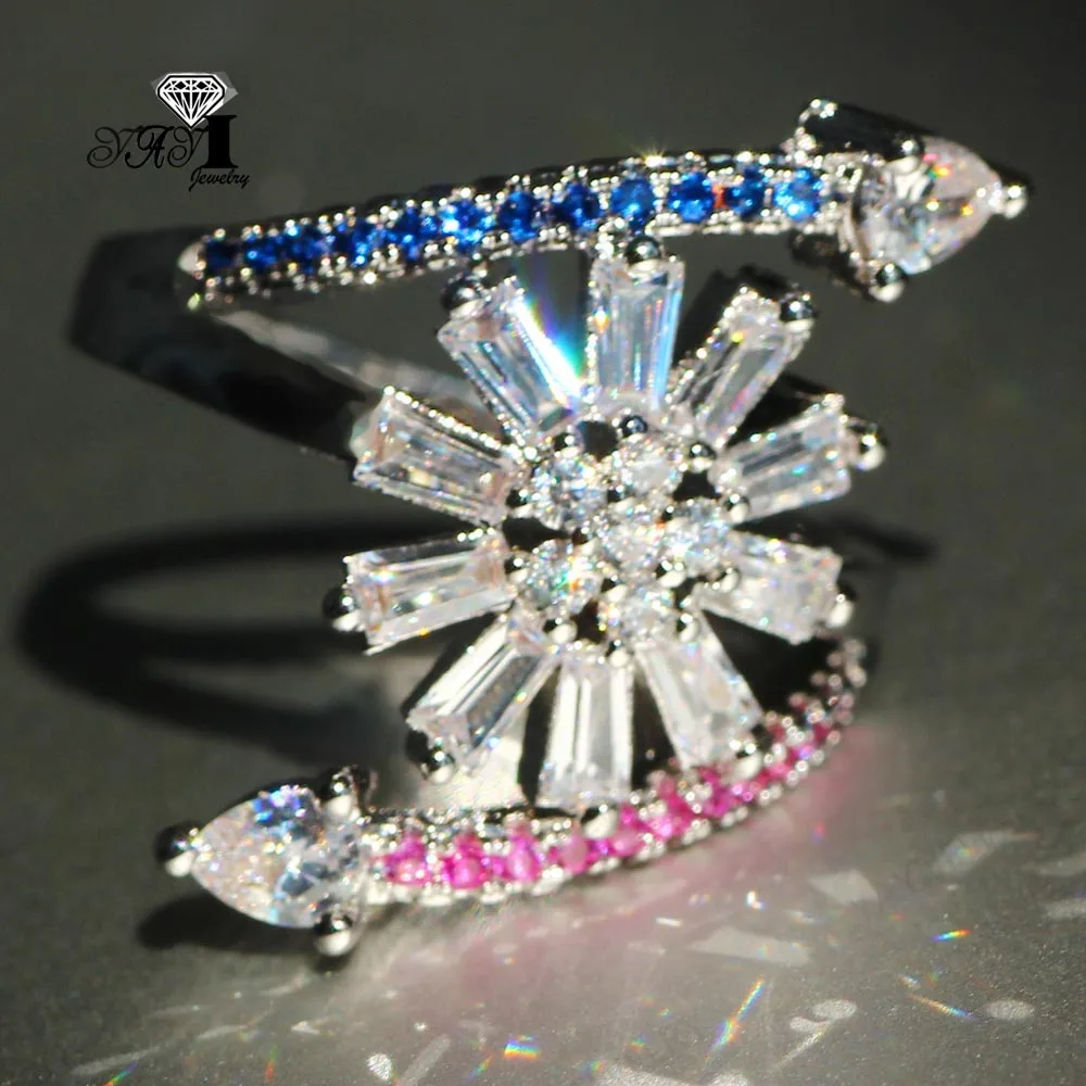

YaYI Jewelry Fashion Princess Cut Prong Setting White Cubic Zirconia Silver Color Engagement Wedding Party Leaves Gift Rings