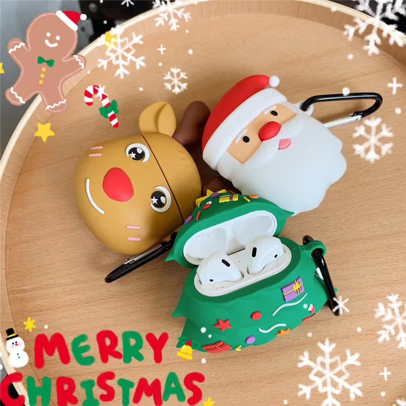 Новогодние ёлки Санта Клаус брелок "Олень" силиконовые Беспроводной Bluetooth наушники чехол Крышка для Apple Airpods брелок