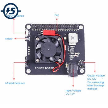 

For Raspberry Pi 4/3B+ Infrared Remote DC Voltage Converter Shield 12V 2A to 5V 4A Power Supply Module w/ Fan