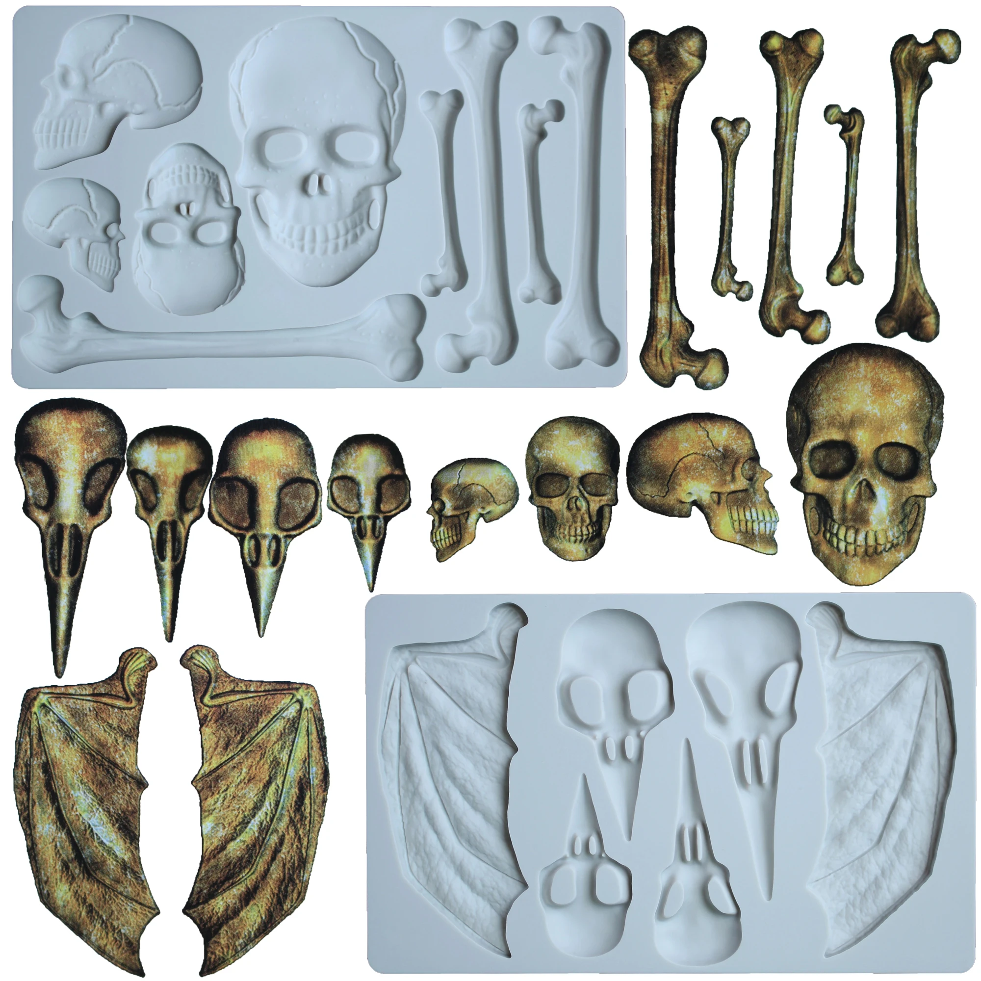 Halloween Horror Skull & Bones Silicone Mold Fondant Cakes Decorating