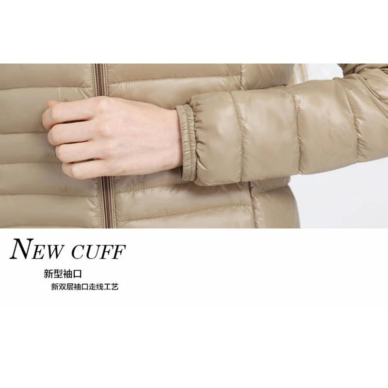 Mid-length women's down jacket  2020 long-sleeved hooded temperament slim women's thin and light XL coat winter white duck down