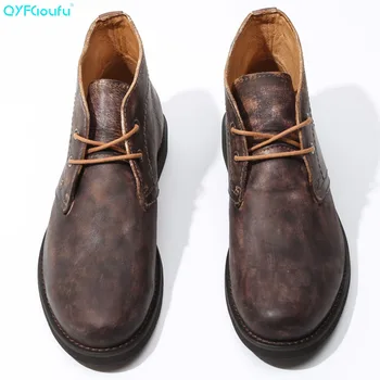 

QYFCIOUFU Men Boots Genuine Leather Winter Shoes Fashion Men Winter Boots Round Toe Mid-Calf Boots For Men Ankle Non-slip Boots