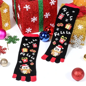 

1pair Unisex Middle Tube Festival Five Toes Cotton Blend Sweat Absorbing Autumn Winter Elastic Christmas Decorations Long Socks