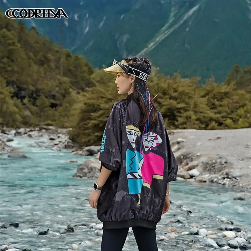 

New Gold Velvet Winter Jacket Women Tide brand hip hop cartoon Abstract character print Jackets Autumn Casual Jacket Coats Women