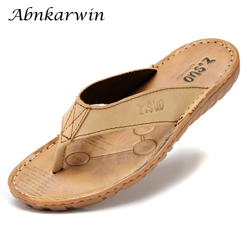 Slippers Beach Sandals Flip-Flops Chanclas Outdoor Hombre Genuine-Leather Summer Men