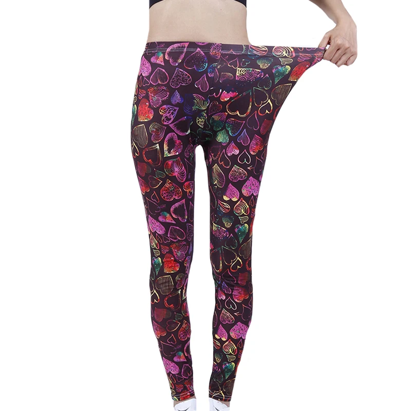 YSDNCHI Brand Fashion Women Pants Summer Colorful Love Printing High Waist Soft Workout Leggings Elastic Gym Sports Leggins compression leggings