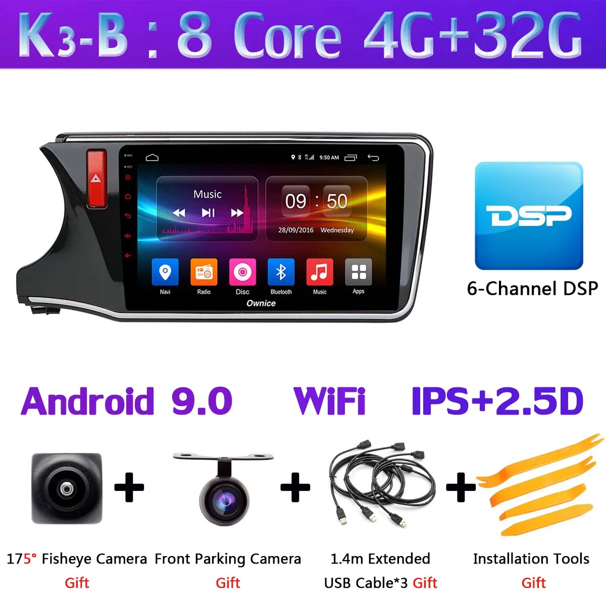 K3-B 360°Panoramic Android 9,0 4+ 64G gps радио CarPlay DSP автомобильный мультимедийный плеер для Honda Civic LHD RHD - Цвет: K3-B