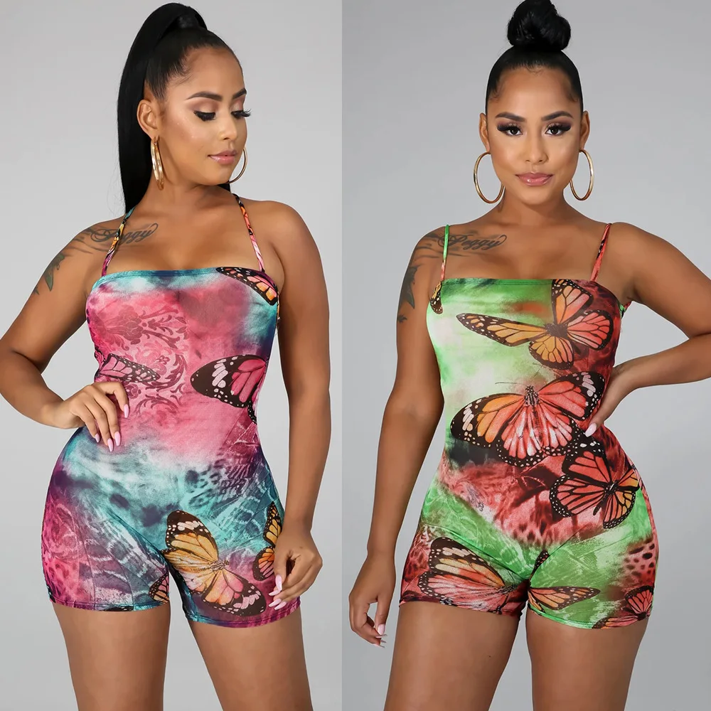 summer fashion sexy criss cross backless strap tops pants set women sexy chiffon jumpsuit set street style high waist jumpsuit BKLD Fashion Summer Sexy Jumpsuit Women Bodycon Butterfly Romper Women Bandage Backless Shorts Club Playsuit Women Jumpsuits