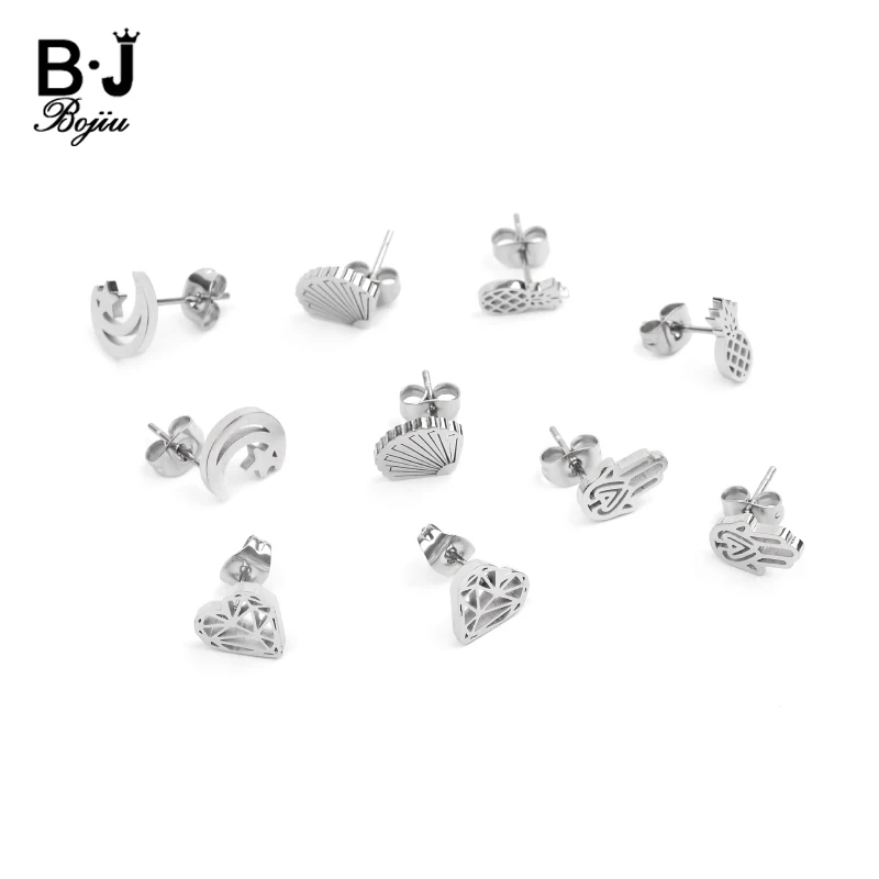

2019 New Asymmetrical Star Half Moon Planet Stud Earrings For Women Fashion Ear Studs Geometric Stainless Steel Earrings EA071