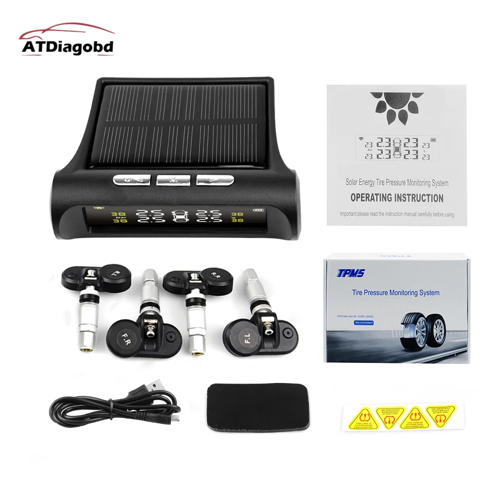 

original Solar Power USB TPMS Car Tire Pressure Monitoring System LCD 4 External / Internal Sensors for SUV Temperature Warning