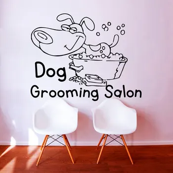 Kaufen Hund Pflege Salon Pet Shop Wand Aufkleber PVC Abnehmbare Home Decor Nette Welpen Nehmen EIN Bad Wand Abziehbilder Kinderzimmer Dekoration