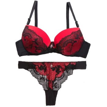 

Sexy 3/4 Cup Back Clousre Thongs Underwear Bras for Women , Woman Push Up Lingerie Set , Women's Red G String Brassiere