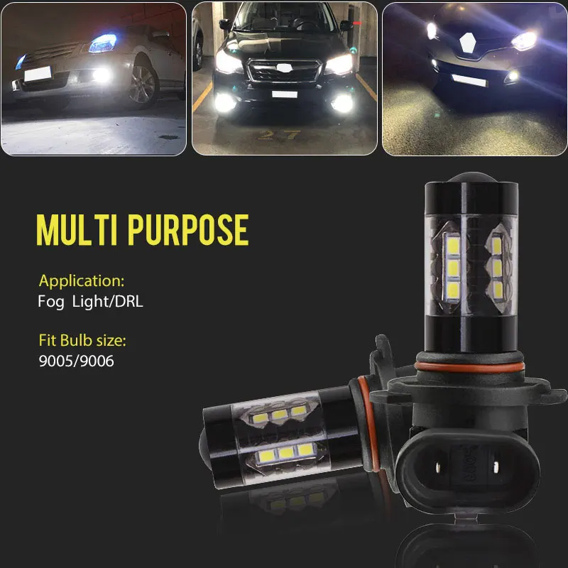 Пара автомобилей Мини светодиодный туман светильник лампочка HB3 9005 HB4 9006 800LM DRL 6000K белый Авто головного средства ухода за кожей Шеи светильник вождения светильник Поворотная сигнальная лампа 12V 24V