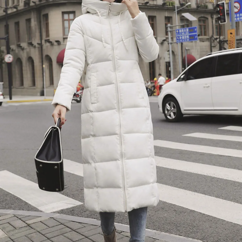 

Winter 2020 Simple Cotton Padded Jackets Women Casual Slim Hooded Long Parkas Solid Color 8 Colors Basic Winter Outwears Tops