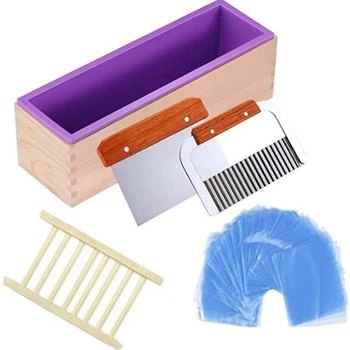 

Silicone Soap Molds Kit Wooden Silicone Soap Rectangular Mold, Wavy Straight Scraper for Soap Cake Making