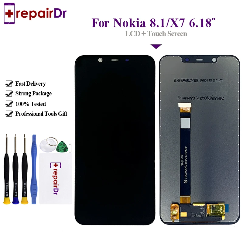 Скидка 100% Протестировано для Nokia 8,1 TA 1131 ЖК дисплей с сенсорной панелью дигитайзер сборка для Nokia X7 8,1 ЖК экран