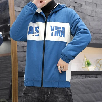 

Mens Winter Jackets And Coats Casual Hooded Color Matching Cotton Coat Male Letter Fashion Warm Windproof Plus Size Simple Mens