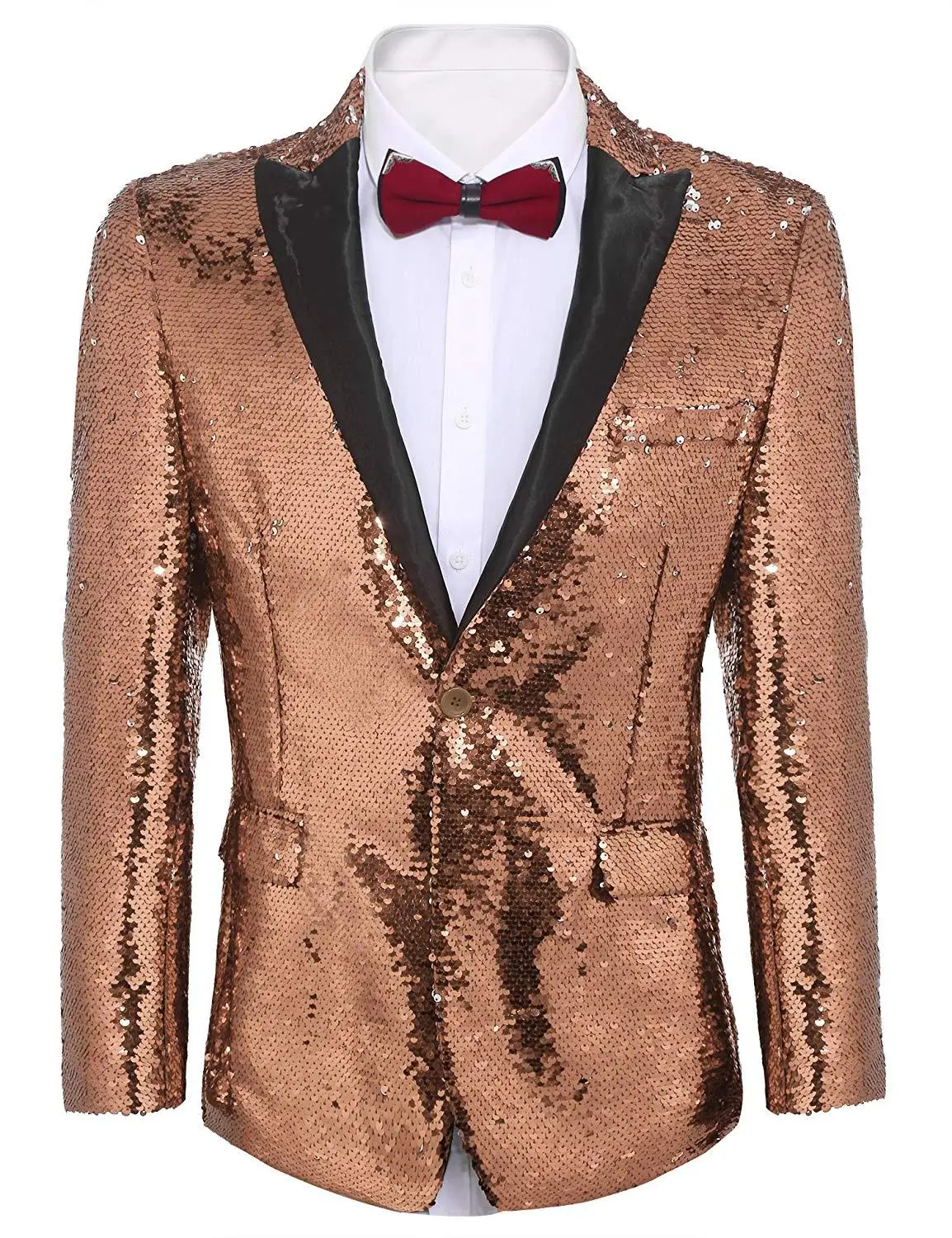 Rose Gold Мужской костюм, модный пиджак, блейзер, вечерние смокинги, цельный пиджак для сцены, свадьбы, блестящий костюм - Цвет: Rose Gold