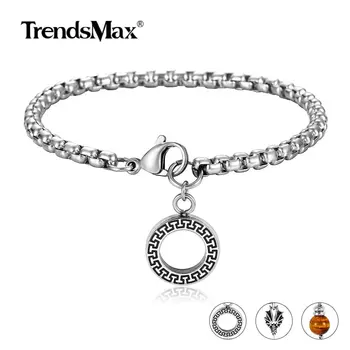 

4mm Box Link Chain Stainless Steel Tiger Eye Stone Bead Charm Bracelet for Men Women Round Pattern Circle Dragon Claw TBS009