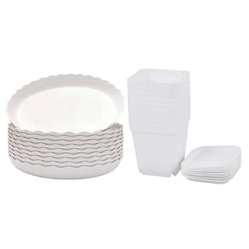 

20Pcs Wave Plant Saucer Flower Pot Drip Trays 19.5Cm & 50 Pcs 2.7 Inch White Square Plastic Plant Pots with Saucer