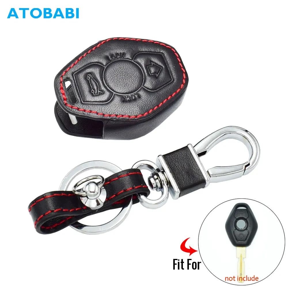AndyGo 2 Button Leather Key Cover Fit BMW X3 X5 Z3 Z4 3 5 7 Series E38 E39 E46 E83 M5 325i Remote Case Holder Protector