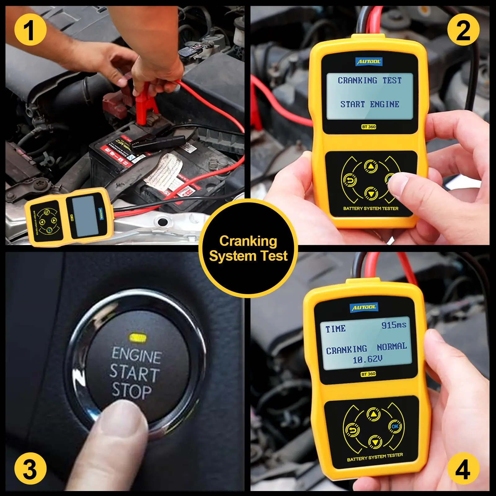 big car inspection equipment AUTOOL BT360 12V Auto Battery Tester 12v Car battery analyzer Cranking Multi-Language Diagnostic Tool Performance than bt460 car battery charger