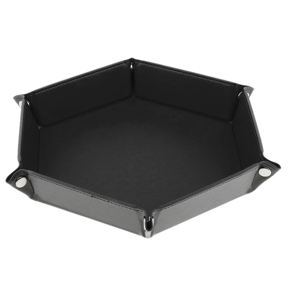 Dice Holder PU Leather Folding Hexagon Tray for RPG, DND and Other Table Games