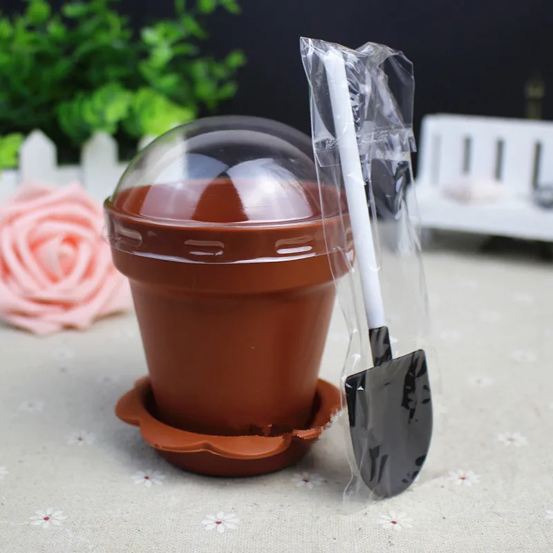 20 шт. креативные DIY греющиеся десертный Декор плотные пластиковые чашки вечерние на день рождения одноразовые чашки для мороженого с крышкой и ложкой - Цвет: Коричневый