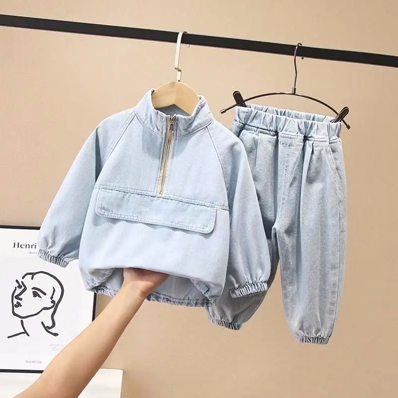 Fashion Baby Boy Denim Clothes Set Coat+Pant 2PCS Bebe Kids Cartoon Jean Jacket Clothing Suit Long Sleeve Spring Autumn 1-10Y | Детская