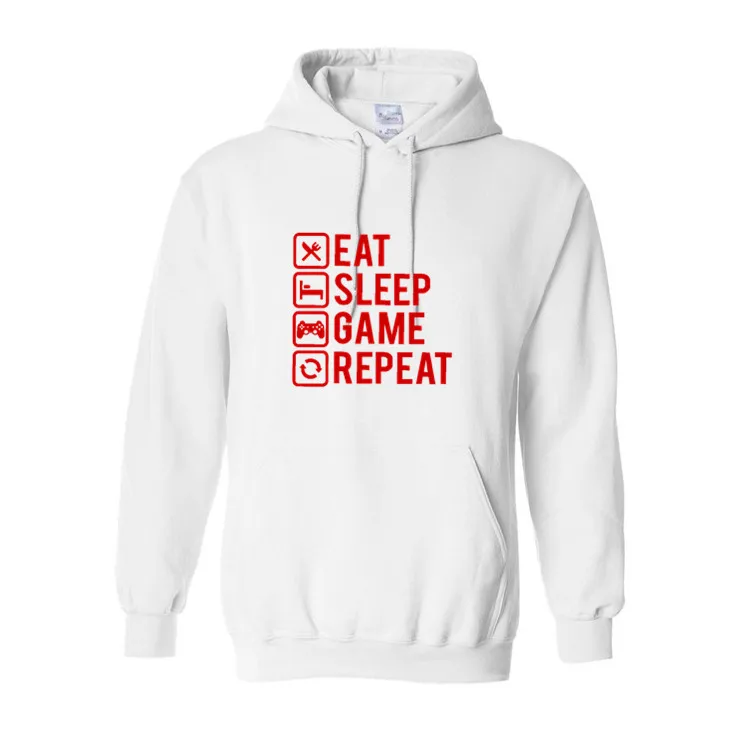 white Футболка для геймеров Eat Sleep Game Repeat с длинным рукавом флис хип хоп Уличная толстовка мужская забавная Толстовка Осенняя толстовка мужская одежда - Цвет: white