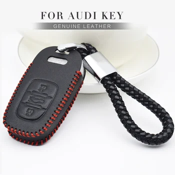 

For Audi A2 A3 8P A4 B8 B7 Sline A6 C5 C6 4F Q3 Q7 TT Car Remote Key Cover Case Genuine Leather Key Ring Protection Shell