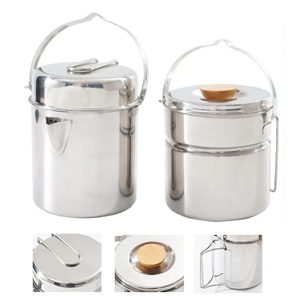 

Stainless Steel Portable Pot Camping Cooker Set Pot Picnic Barbecue Mountaineering Steamer Pot Kettle Camping Pot Food Container