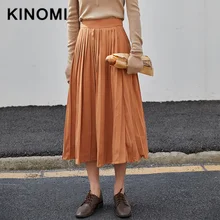 KINOMI Новое поступление женские цвета хаки шифон гофрированные длинные юбки с поясом с высокой талией ампир Harajuku тюль юбки для женщин s