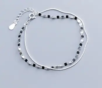 

REAL. Authentic 925 Sterling Silver Fine Jewelry Double rows Twisted disc snakebone Chain Bracelet GTLS822