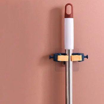 

Wall Mounted Mop Holder Rack No Punching Plastic Mop Clip with Hook Brush Broom Storage